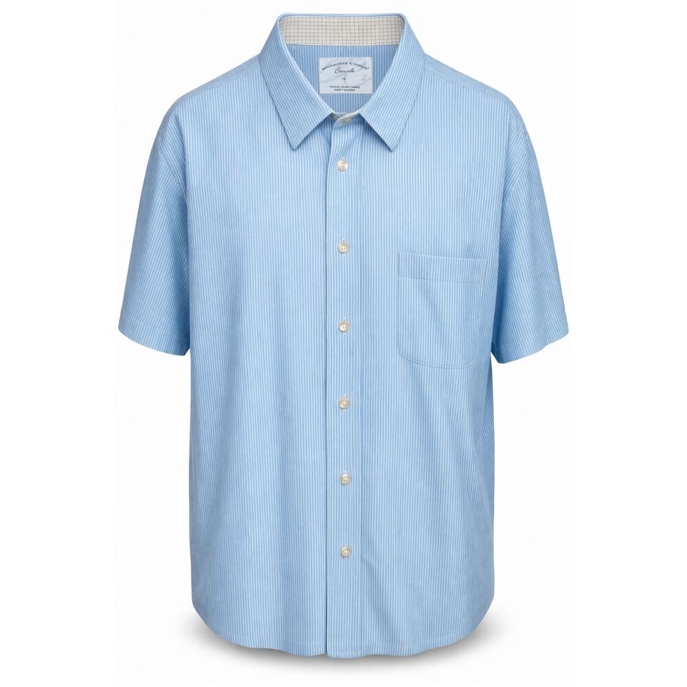 Men's Roundtree & Yorke Casuals Blue Stripe Short Sleeve Cotton Shirt XL